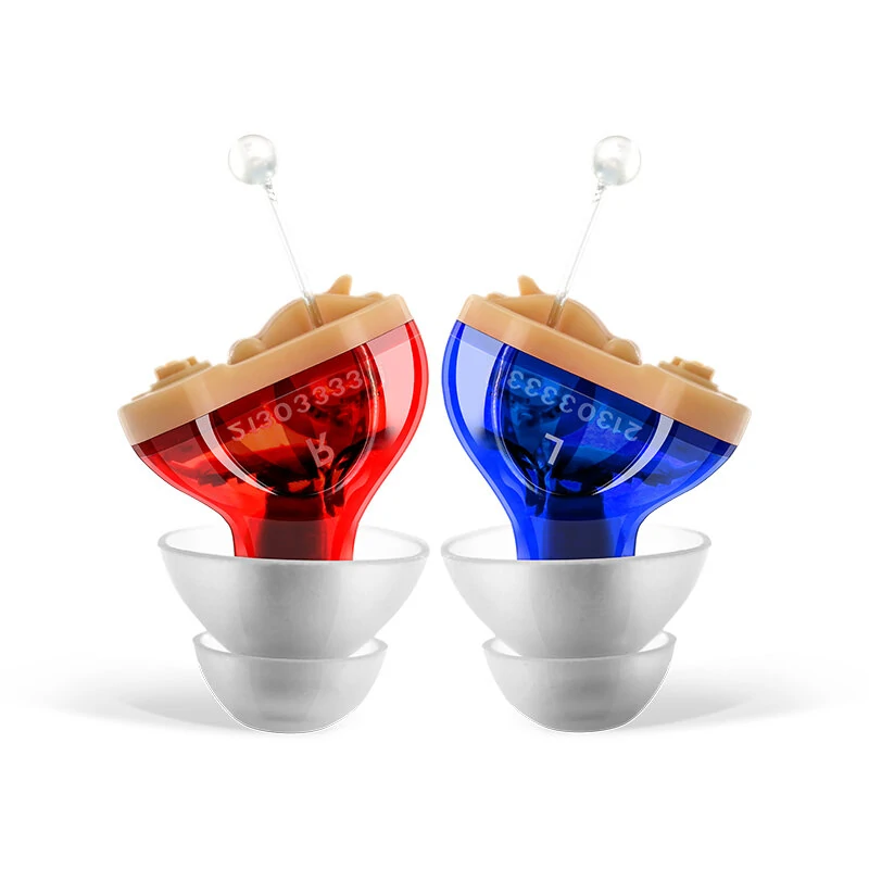 (image for) Red & Blue Mini Noise Canceling Hearing Earbuds In-Canal Earphones Headset Sound Amplifier